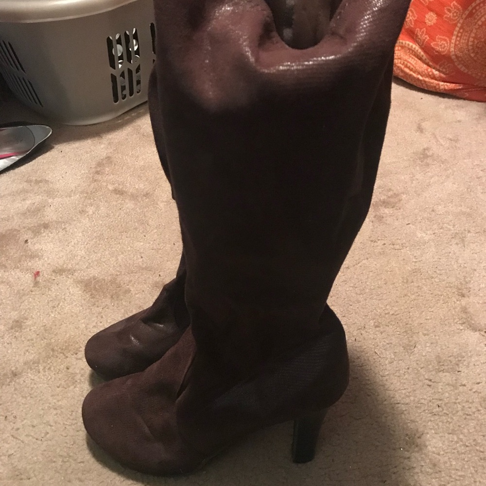Brown wide calf knee boots